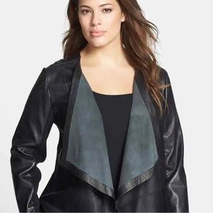 Sejour for Nordstrom, faux leather front drape/ half zip jacket